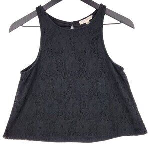 Boutique Juniors Tank Top Medium Black Lined Crochet Lace Cropped Fairy Grunge